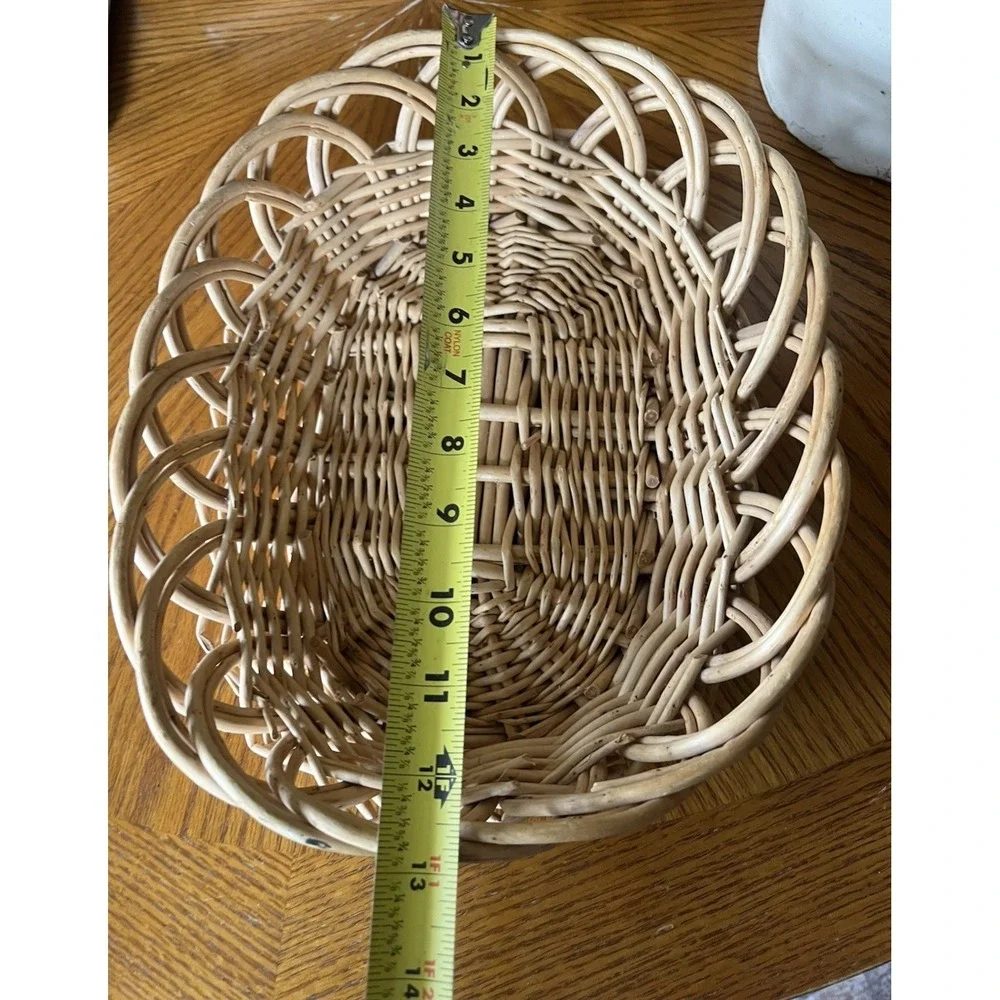 Vintage Basket Bread Roll Serve Fruit Floral Egg Woven Braided Wicker 12.5